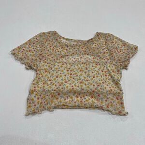 Le Lis Floral Mesh Crop Top Sheer Ruffle Hem Women’s Size Small
